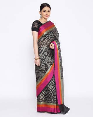 black Silk Blend Banarasi Satan Border saree 3