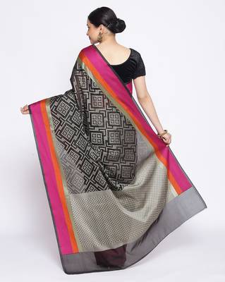 black Silk Blend Banarasi Satan Border saree 4