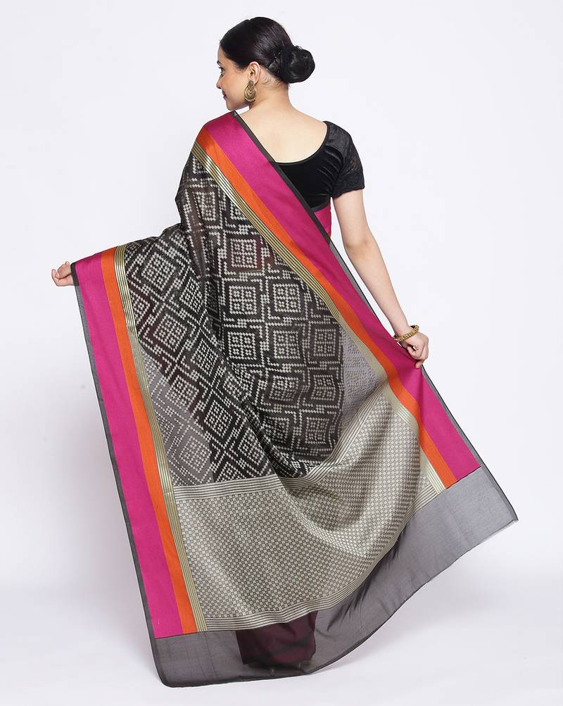 black Silk Blend Banarasi Satan Border saree