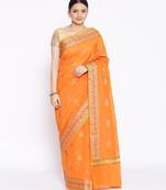 orange Silk Blend Banarasi Meena Boota Saree