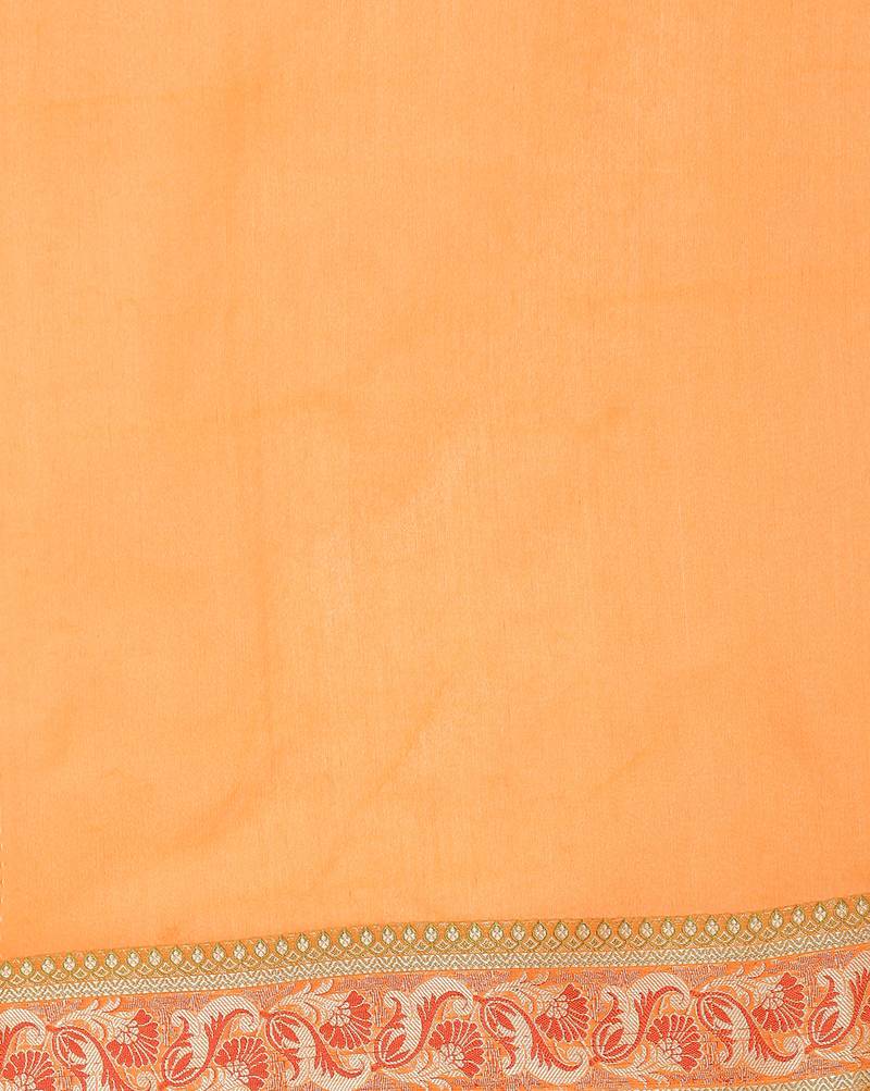 orange Silk Blend Banarasi Meena Boota Saree