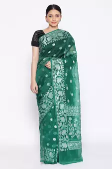 green Oraganza Silk Banarasi Rupa  Zari Booti  Saree