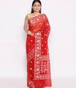 red Oraganza Silk Banarasi Rupa  Zari Booti  Saree