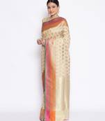 beige Kataan Silk Banarasi Meena Booti Saree