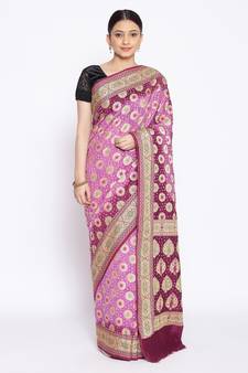 purple Banarasi Cotton Silk  Bandhej Saree