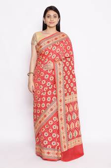 red Banarasi Cotton Silk  Bandhej Saree