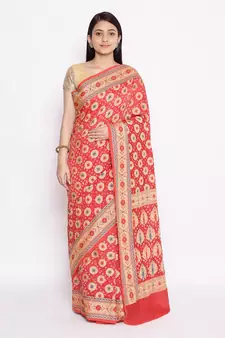 red Banarasi Cotton Silk  Bandhej Saree