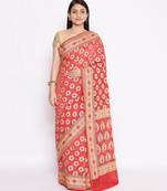 red Banarasi Cotton Silk  Bandhej Saree