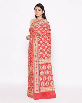 red Banarasi Cotton Silk  Bandhej Saree 2