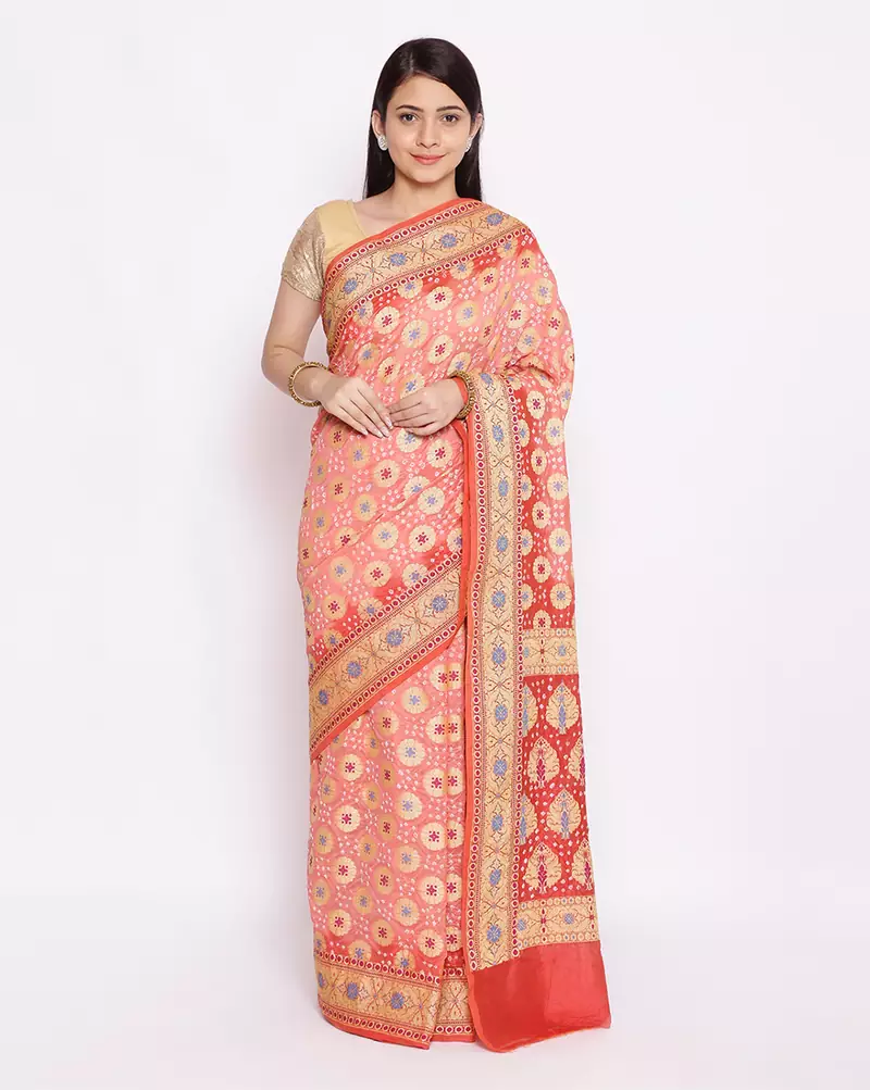 pink Banarasi Cotton Silk  Bandhej Saree