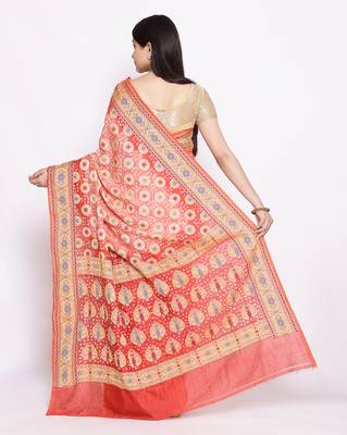 pink Banarasi Cotton Silk  Bandhej Saree 4