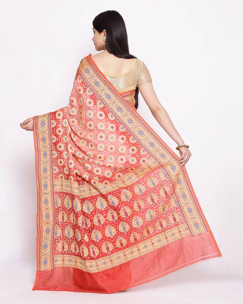 pink Banarasi Cotton Silk  Bandhej Saree
