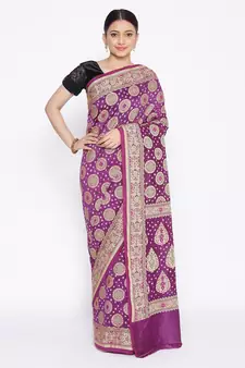 purple Banarasi Cotton Silk  Bandhej Saree