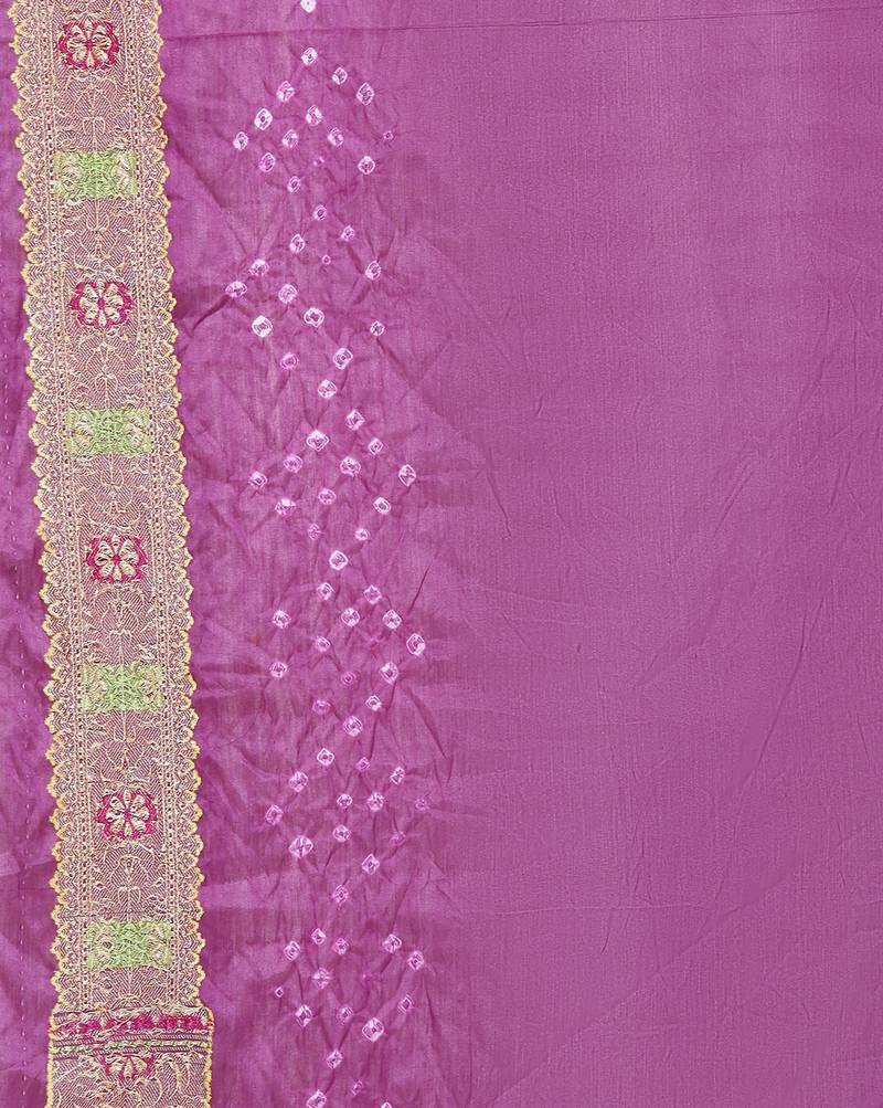 purple Banarasi Cotton Silk  Bandhej Saree