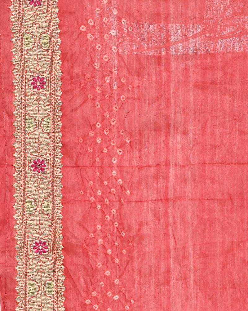 red Banarasi Cotton Silk  Bandhej Saree