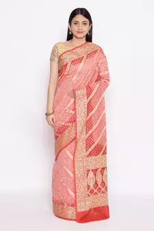 pink Banarasi Cotton Silk  Bandhej Saree