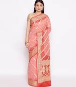 pink Banarasi Cotton Silk  Bandhej Saree