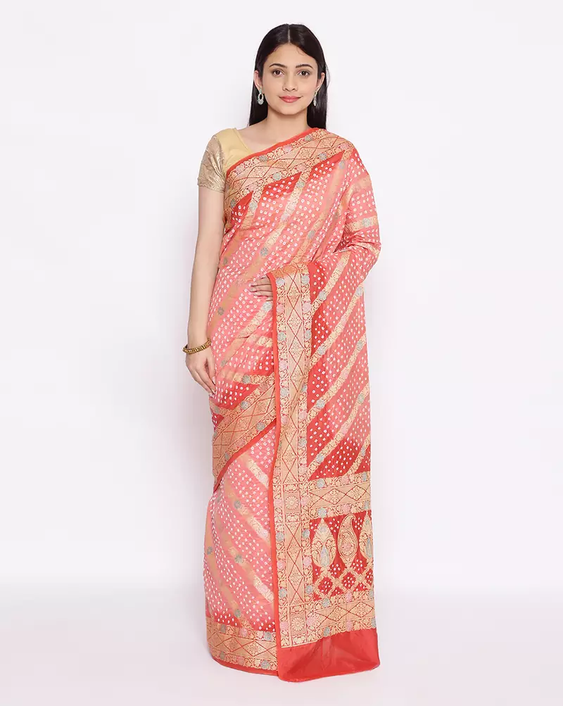 pink Banarasi Cotton Silk  Bandhej Saree