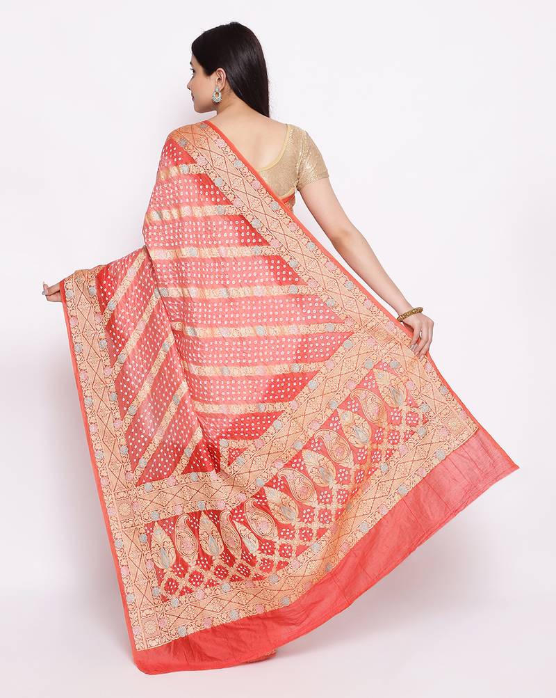 pink Banarasi Cotton Silk  Bandhej Saree