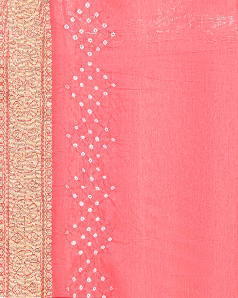 red Banarasi Cotton Silk  Bandhej Saree