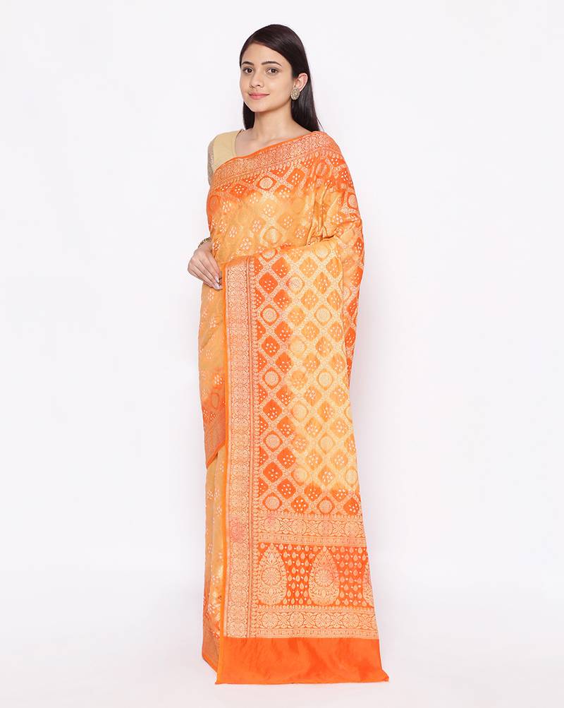 multicolor Banarasi Cotton Silk  Bandhej Saree