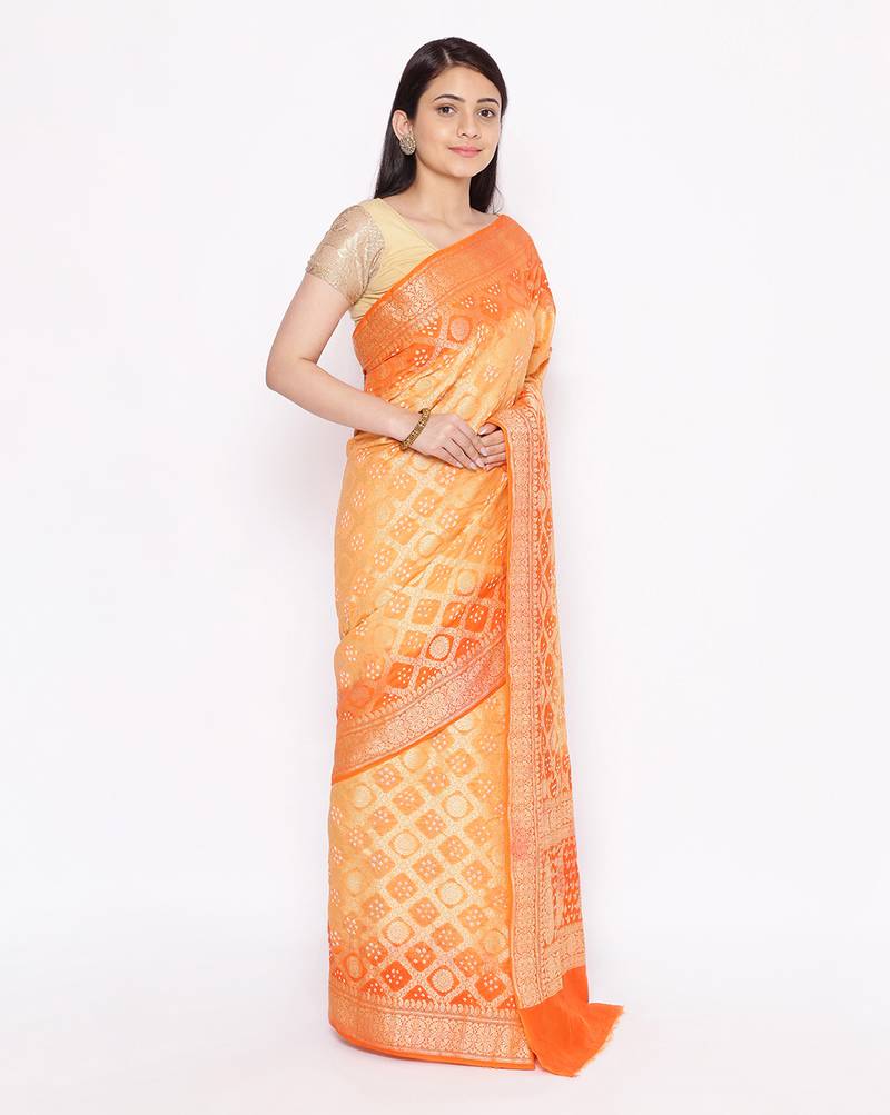 multicolor Banarasi Cotton Silk  Bandhej Saree