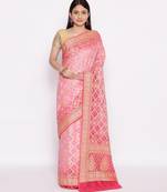 pink Banarasi Cotton Silk  Bandhej Saree