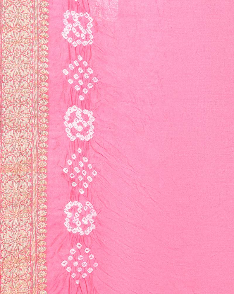 pink Banarasi Cotton Silk  Bandhej Saree