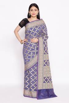 blue Banarasi Cotton Silk  Bandhej Saree