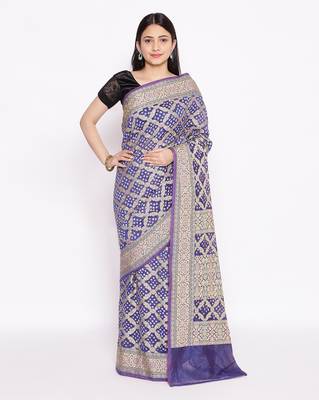 blue Banarasi Cotton Silk  Bandhej Saree 1