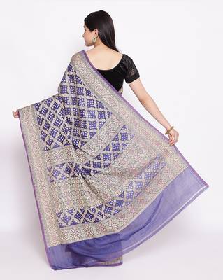blue Banarasi Cotton Silk  Bandhej Saree 4
