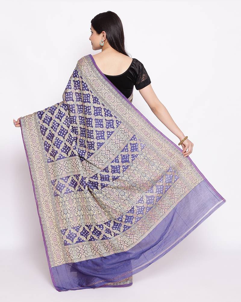blue Banarasi Cotton Silk  Bandhej Saree