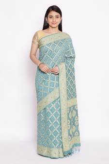 grey Banarasi Cotton Silk  Bandhej Saree
