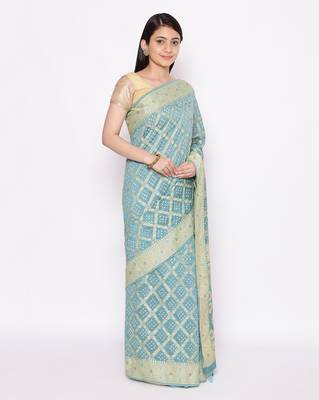 grey Banarasi Cotton Silk  Bandhej Saree 3