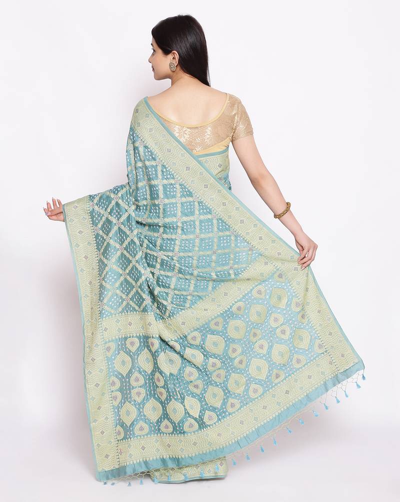 grey Banarasi Cotton Silk  Bandhej Saree