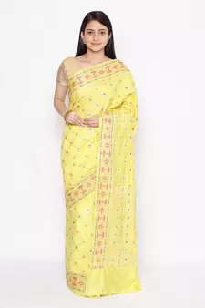 yellow Dupion Silk Banarasi Meena Jaal Saree