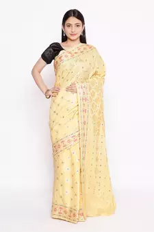 yellow Dupion Silk Banarasi Meena Jaal Saree