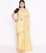 yellow Dupion Silk Banarasi Meena Jaal Saree