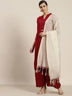 Offwhite Chanderi Woven Dupatta 1