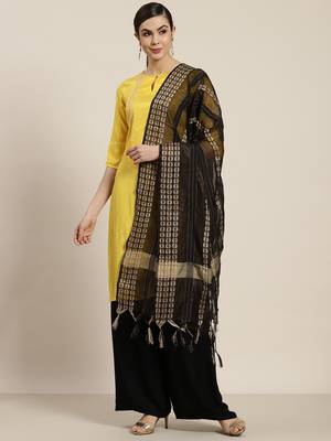 Black Chanderi Woven Dupatta 1