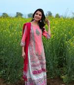 Coral Cambric Printed Straight Kurta Palazzo Dupatta Set