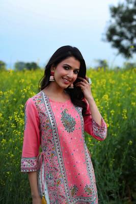 Coral Cambric Printed Straight Kurta Palazzo Dupatta Set 4