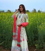 Limegreen Cambric Printed Straight Kurta Palazzo Dupatta Set