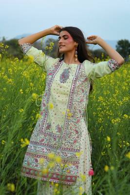 Limegreen Cambric Printed Straight Kurta Palazzo Dupatta Set 5