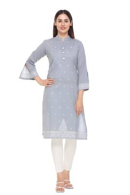 Grey woven cotton cotton-kurtis 1