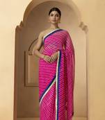Geroo Jaipur Pink & Blue Leheriya Gotta Patti Pure Georgette Leheriya Saree