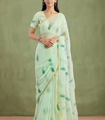 Geroo Jaipur Green printed pure chiffon saree with blouse