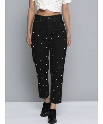 Black Pearl Detail Mom Jeans 1