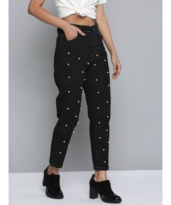 Black Pearl Detail Mom Jeans 2