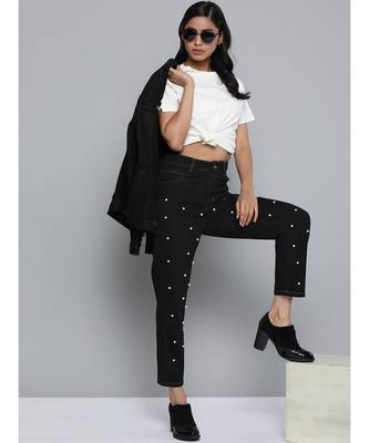 Black Pearl Detail Mom Jeans 4